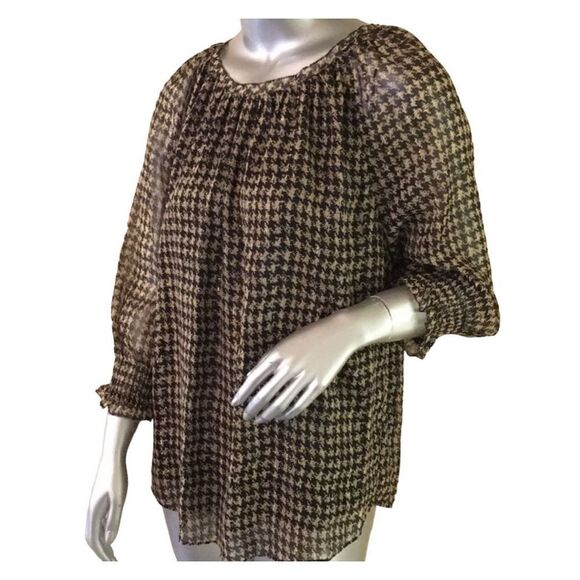 Soft Surroundings Ines Black Tan Metallic Blouse Top Women’s Large Houndstooth - Picture 8 of 9